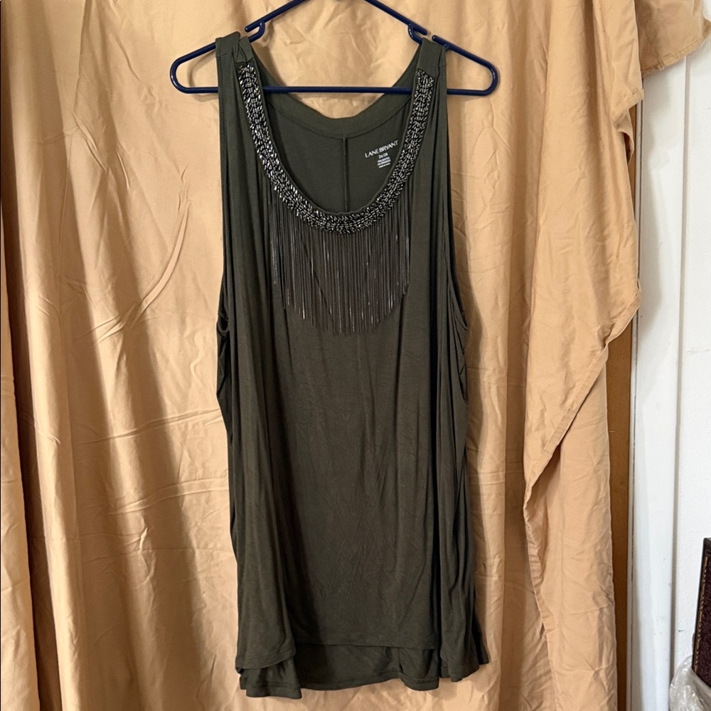 Lane Bryant Dark Green Embellished Tank Top